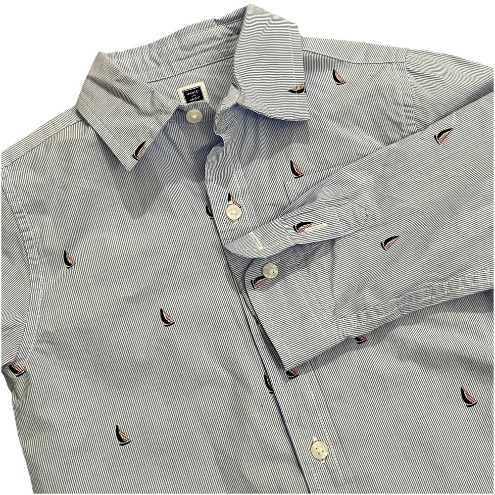 Janie and Jack Boys Shirt 3T Blue Stripe‎ Sailboat Print Long Sleeve Button Down